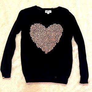 Elle Black Sweater with Pink Heart Lace Motif